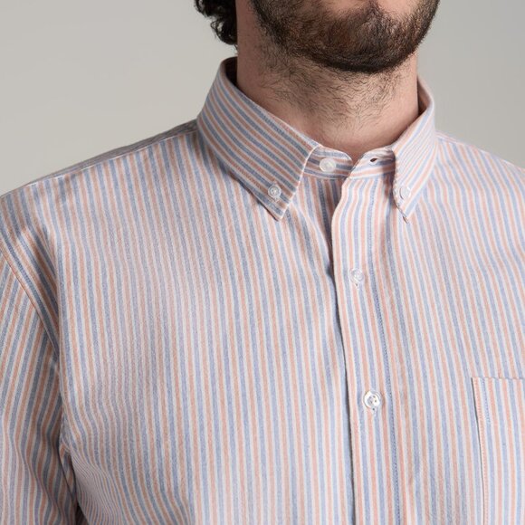 American Tall Washed Oxford Shirt for Tall Men in Apricot and Blue Multi Stripe - Picture 2 of 3